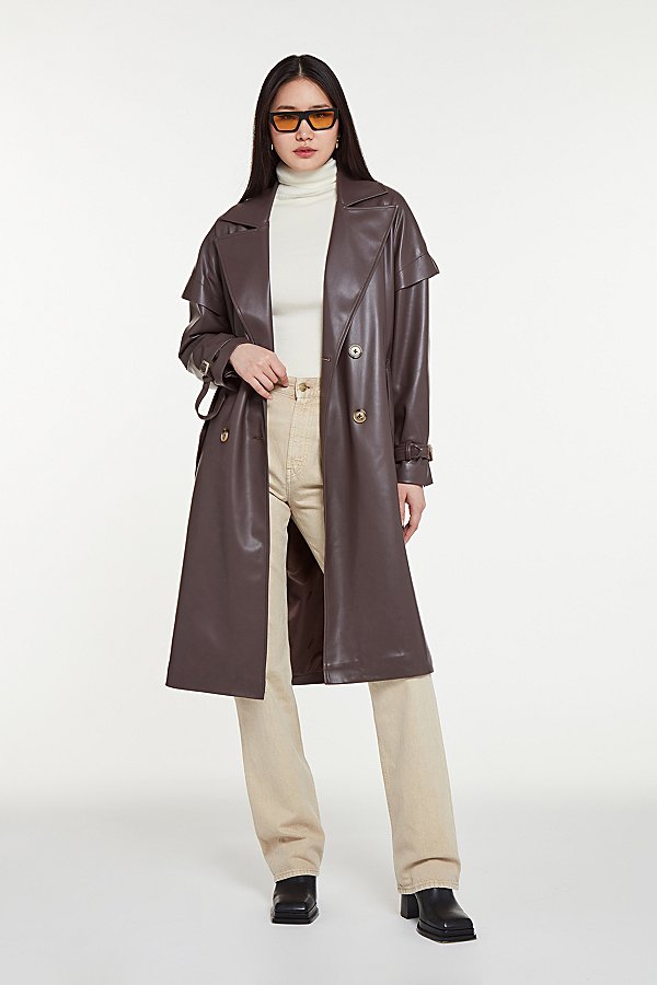 APPARIS APPARIS NATALIA VEGAN LEATHER TRENCH COAT JACKET IN COCOA, WOMEN'S AT URBAN OUTFITTERS
