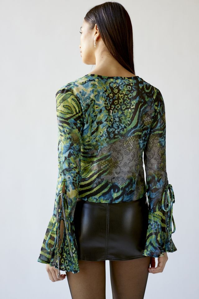 Urban Renewal Remnants Animal Print Bell Sleeve Tie-Front Top #1