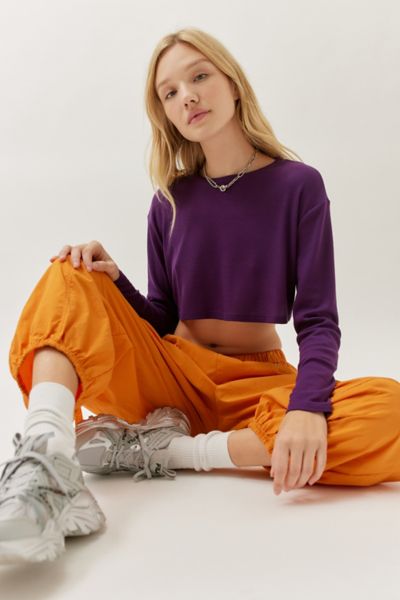 Urban Renewal Remnants Cropped Thermal Long Sleeve Top In Purple