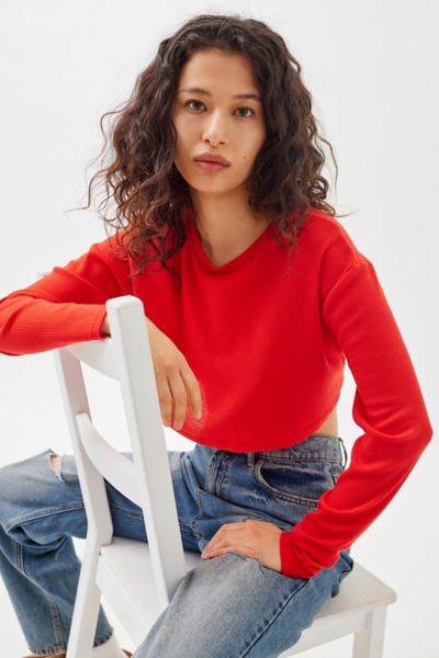 Urban Renewal Remnants Cropped Thermal Long Sleeve Top In Red