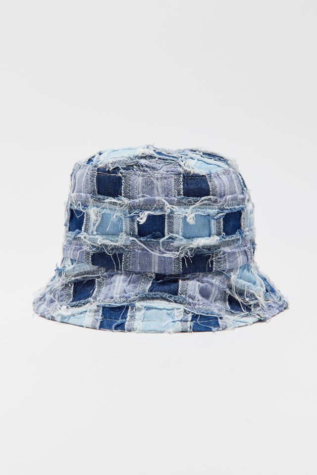 PATCHWORK DENIM BUCKET HAT - Blue