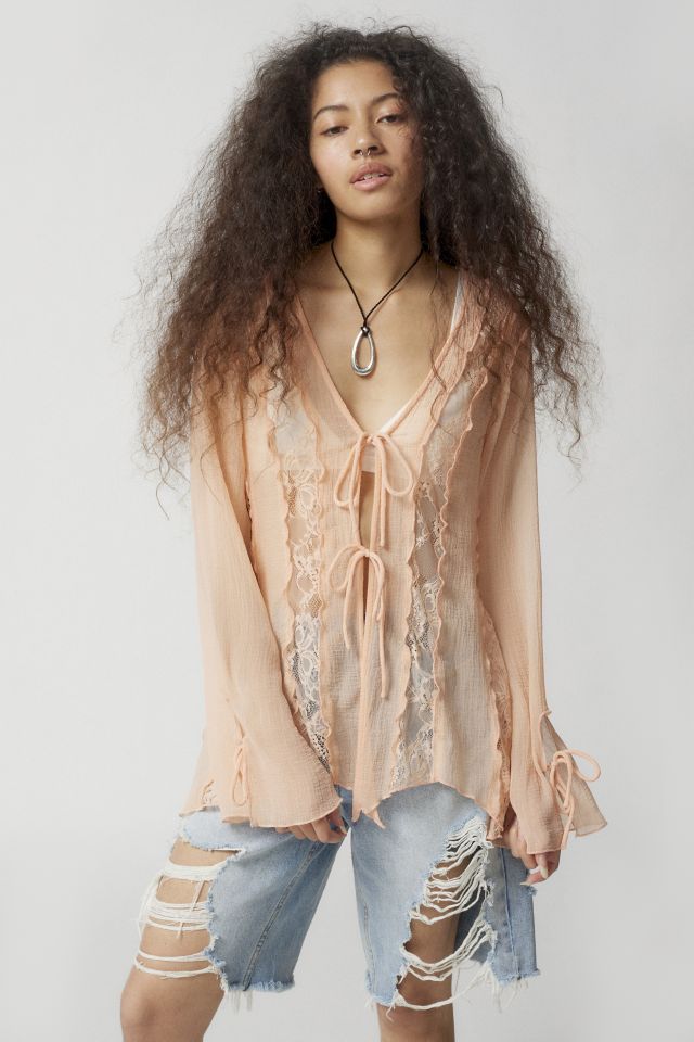 Uo Shelby Lace Flyaway Top Urban Outfitters