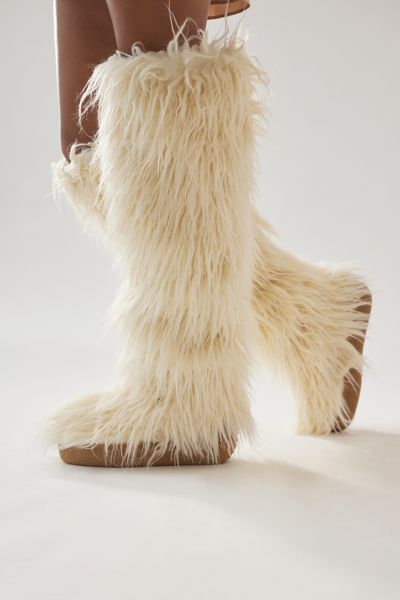 JEFFREY CAMPBELL FLUFFY-OK FAUX FUR BOOT IN IVORY, WOMEN'S AT URBAN OUTFITTERS