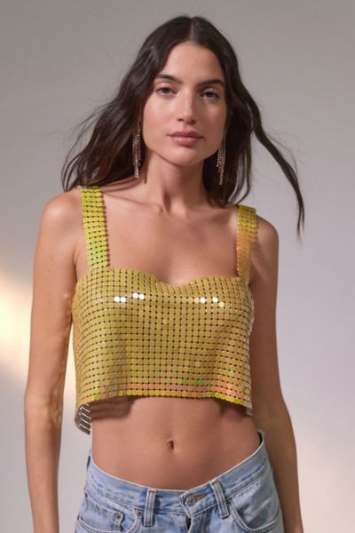 Urban Outfitters Uo Harlow Metal Cropped Top In Chartreuse Green