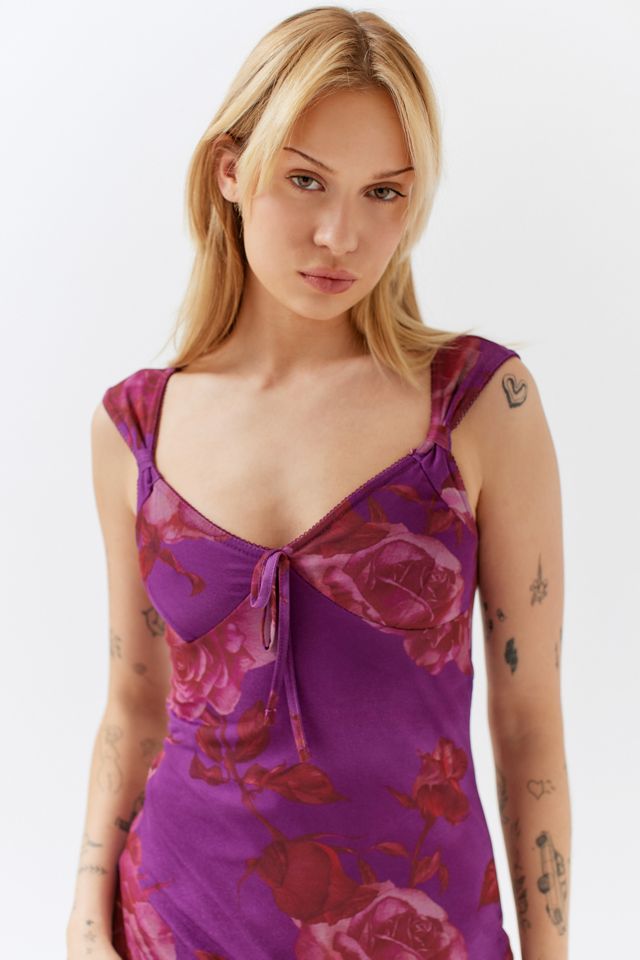 UO Leonie Mesh Floral Midi Dress