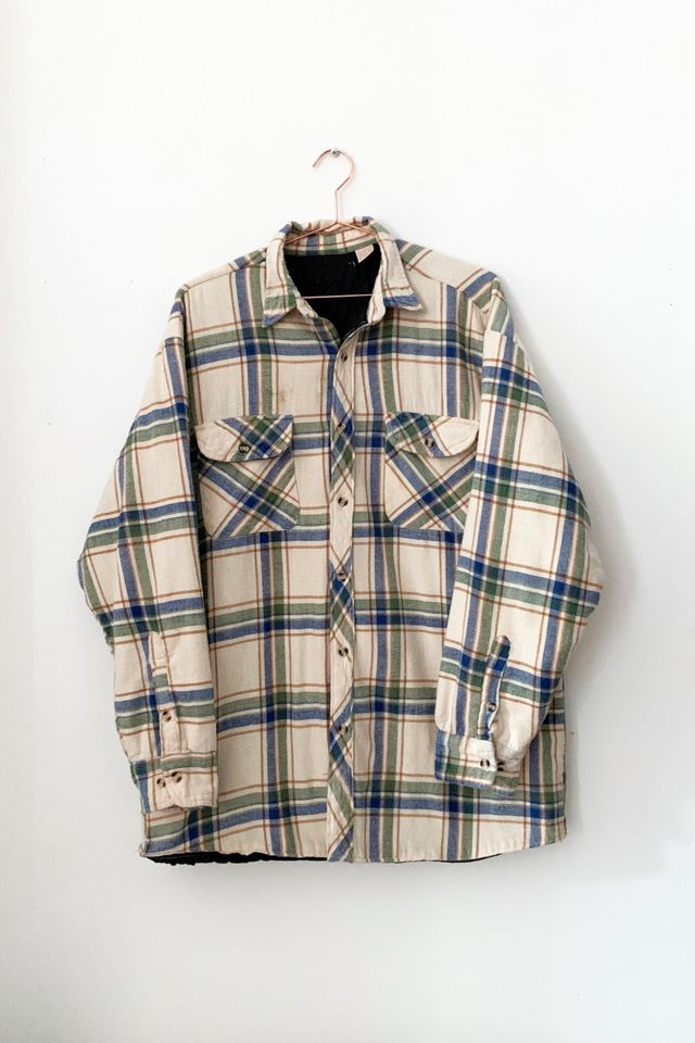 Vintage Off-White Plaid Quilted Overshirt | Urban Outfitters