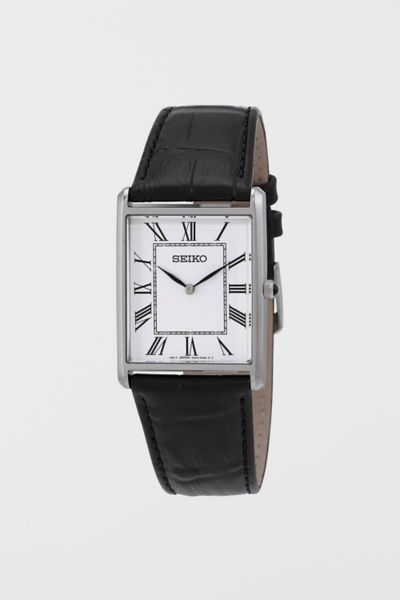 Seiko Quartz Square Face Black Leather Watch SWR052 | Urban