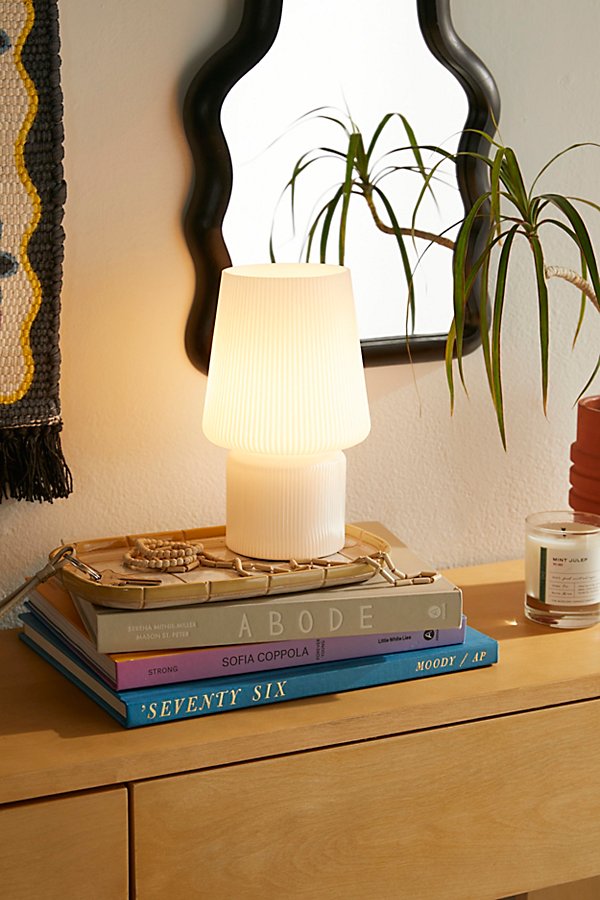 Urban Outfitters Ribbed Little Glass Table Lamp In White