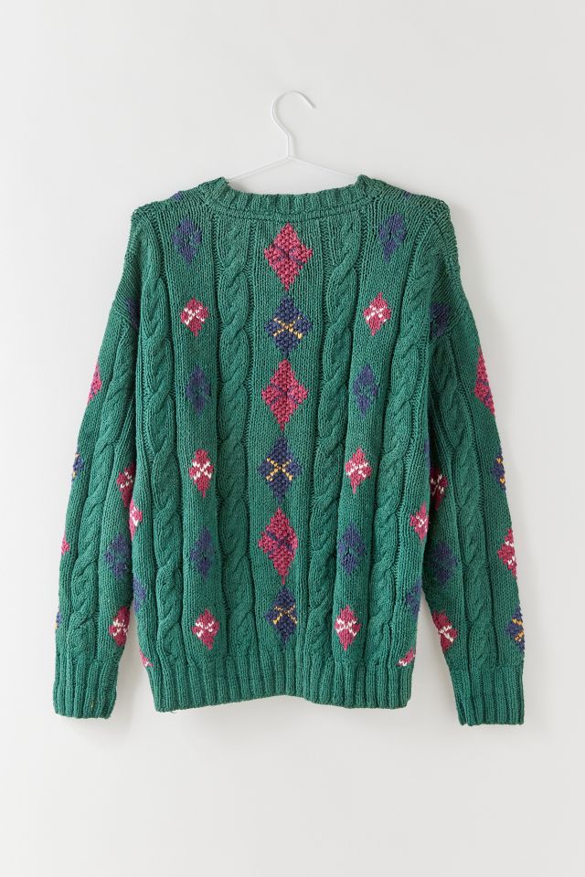 Vintage Argyle Pattern Chunky Knit Sweater #1