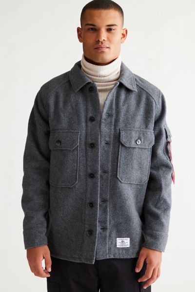 Alpha Industries Men's Wool-blend Shirt Jacket In Grey