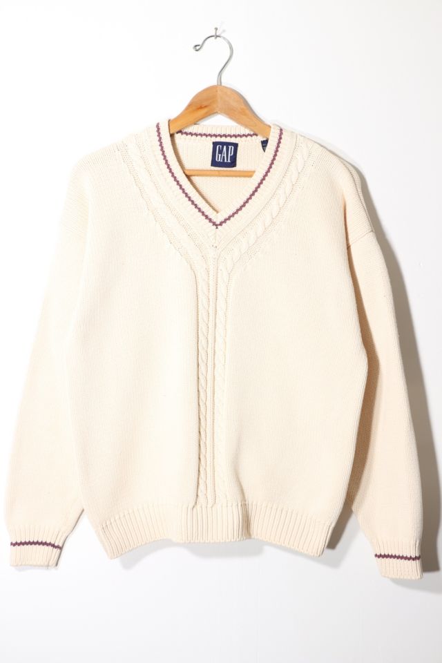 Vintage 1980s GAP Cabled V-Neck Tennis Sweater | Urban Outfitters