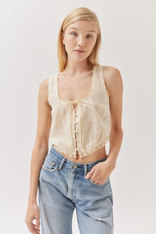 UO Eve Embroidered Corset Top