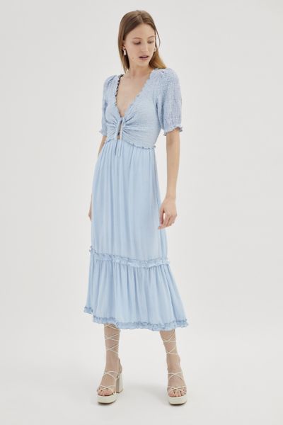 farm rio ancient garden midi dress FARM Rio | Light Blue Blue Garden Tapestry Midi dress | Woman