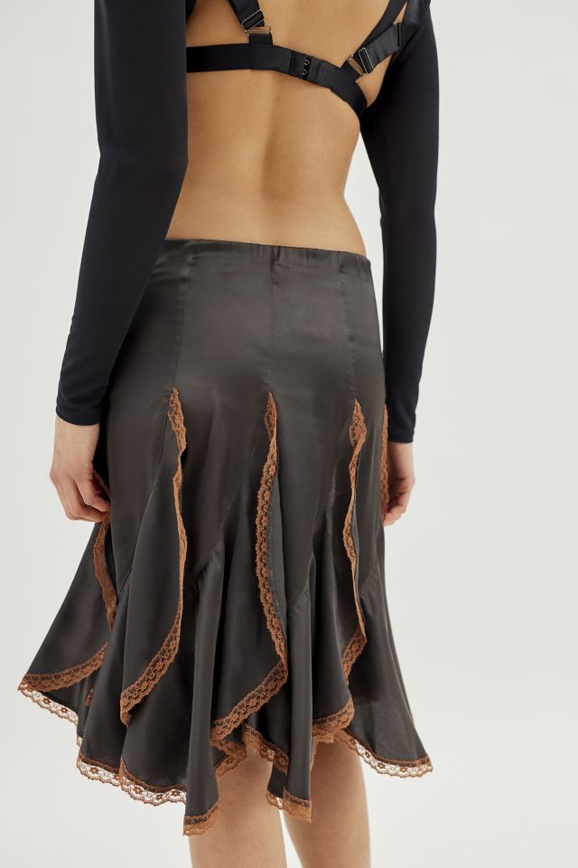 UO Cassie Satin & Lace Ruffle Midi Skirt #1