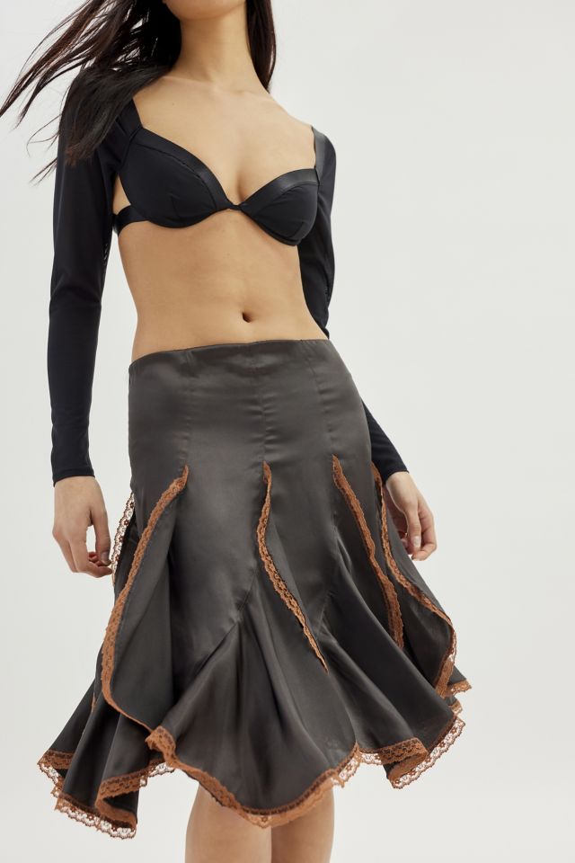 UO Cassie Satin & Lace Ruffle Midi Skirt #2