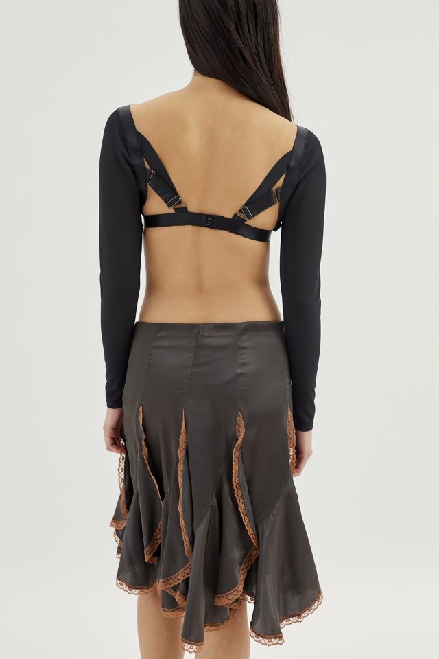 UO Cassie Satin & Lace Ruffle Midi Skirt #3