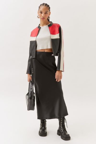 Urban Outfitters Uo Winona Satin Maxi Skirt In Black