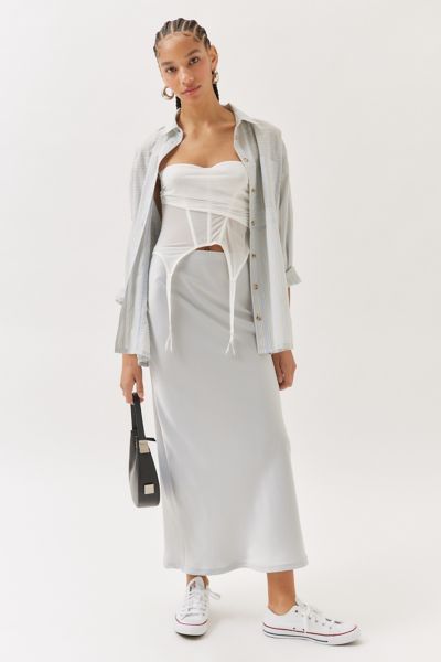 Urban Outfitters Uo Winona Satin Maxi Skirt In Silver