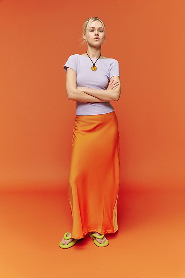 Urban Outfitters Uo Winona Satin Maxi Skirt In Bright Orange