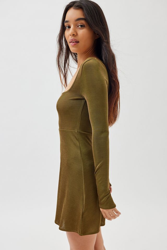 UO Stefani Square Neck Long Sleeve Mini Dress | Urban Outfitters