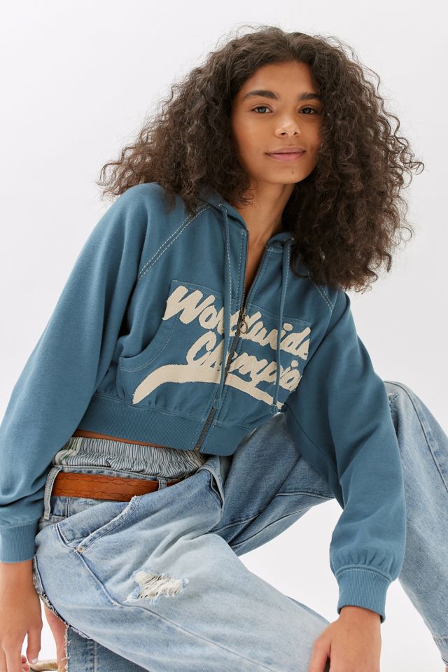 denim zip through hoodie