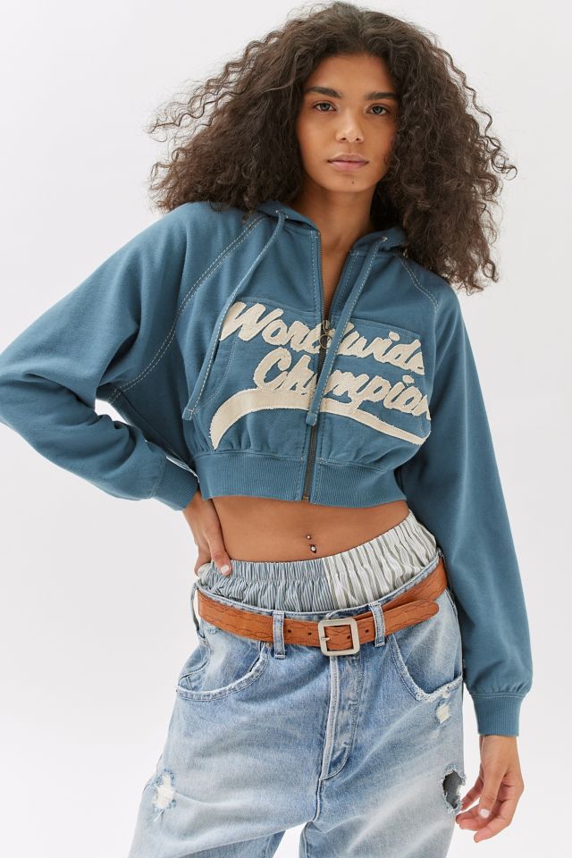 Urban outfitters cropped zip best sale up hoodie