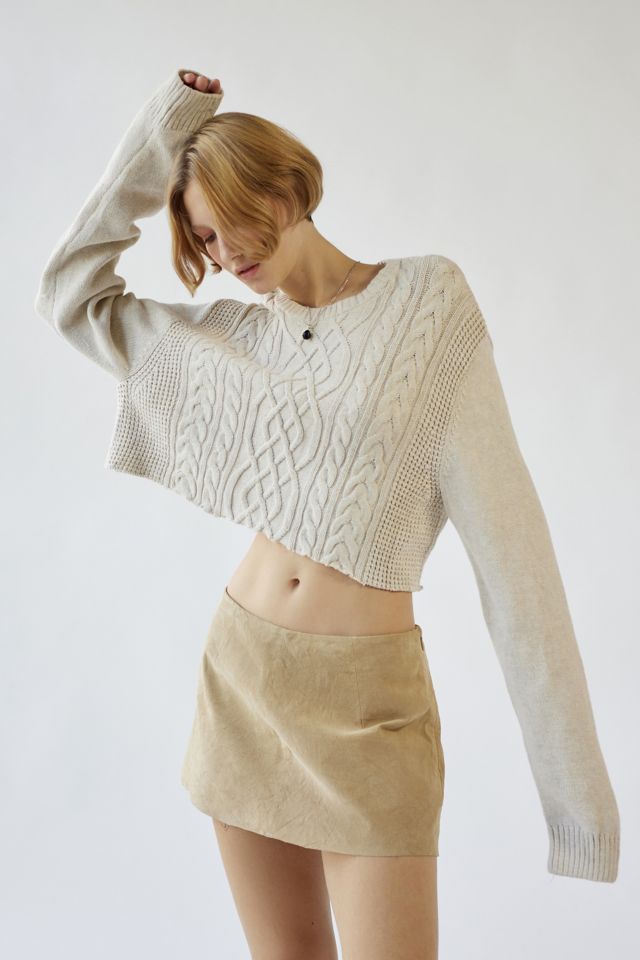 Cropped cable knit sweater best sale