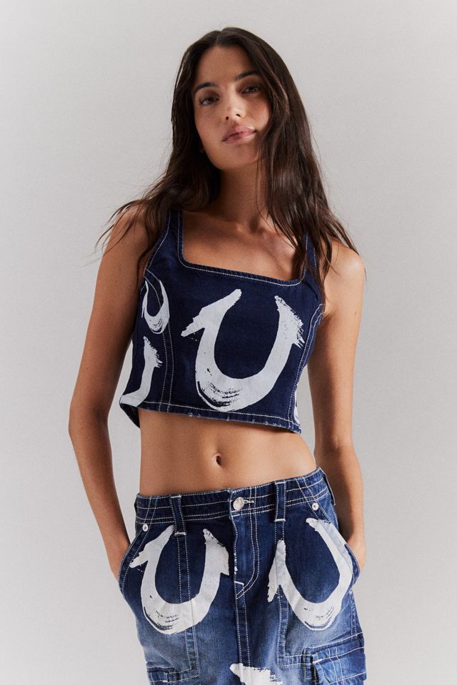 True Religion UO Exclusive Painted Horseshoe Denim Bustier Top Urban