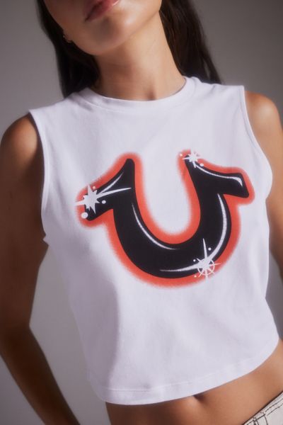True Religion Uo Exclusive Spray Paint Horseshoe Tank In White