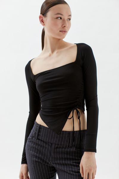 Urban Outfitters Uo Aaliyah Cinched Square Neck Top In Black