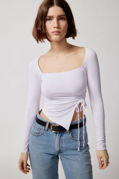 Urban Outfitters Uo Aaliyah Cinched Square Neck Top In White