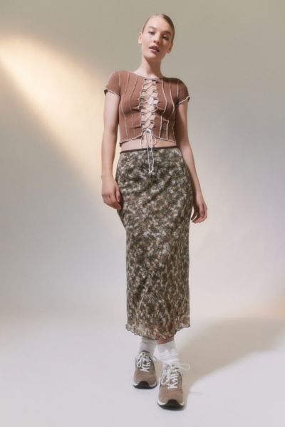 Urban Renewal Remnants Y2K Printed Mesh Midi Skirt | Urban Outfitters