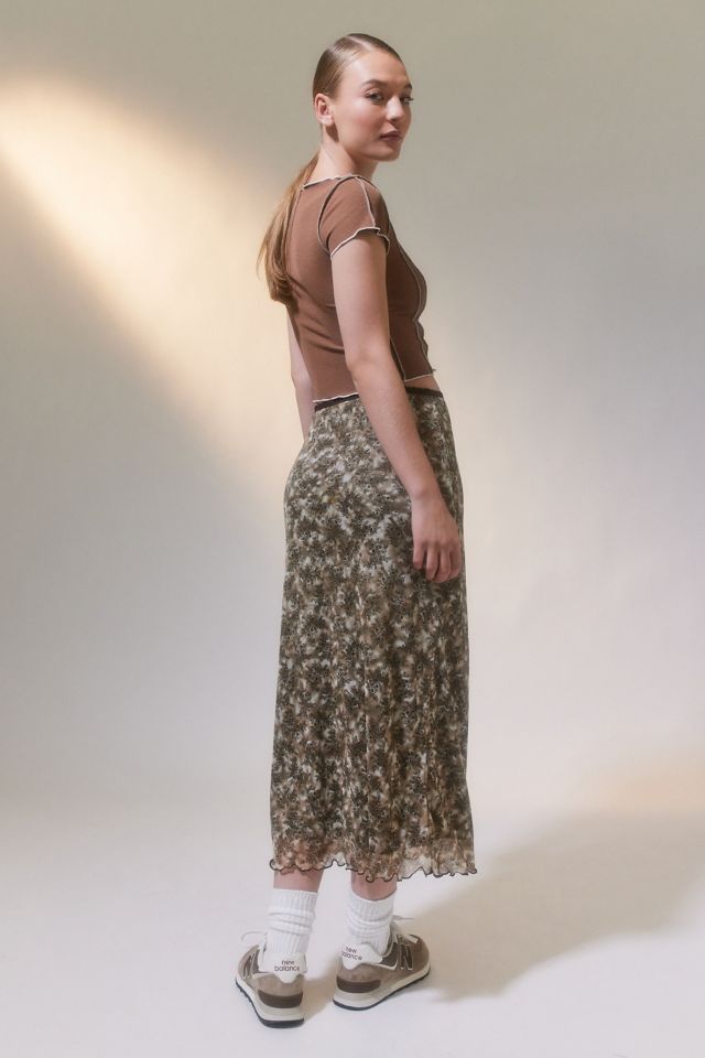 Urban Renewal Remnants Y2K Printed Mesh Midi Skirt #3