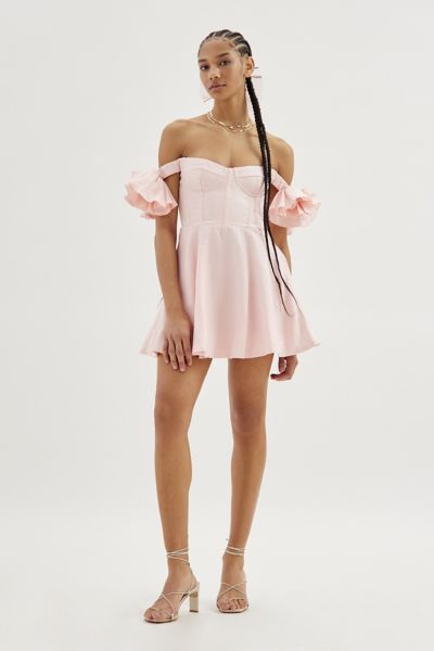 Bardot Sigma Linen Off-the-shoulder Mini Dress In Pink