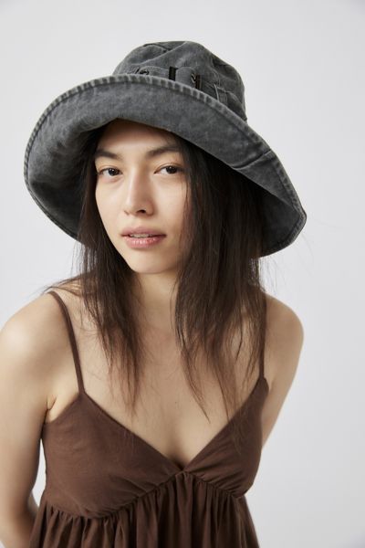 Urban Outfitters Belted Floppy Bucket Hat In Black Washed Denim