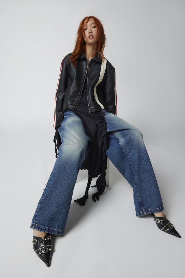 UO Lowson Faux Leather Stripe Racer Moto Jacket #1