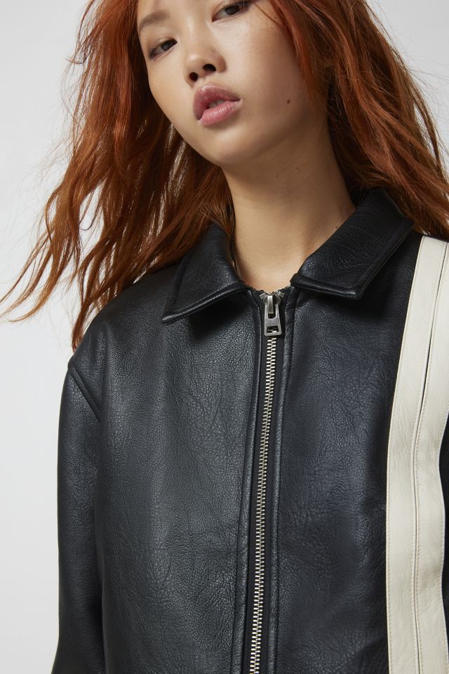 UO Lowson Faux Leather Stripe Racer Moto Jacket #2