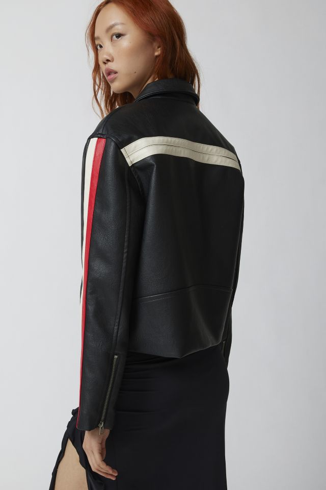 UO Lowson Faux Leather Stripe Racer Moto Jacket #3