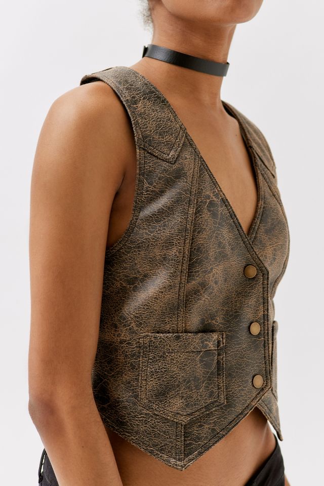 UO Pamela Faux Leather Moto Vest #1