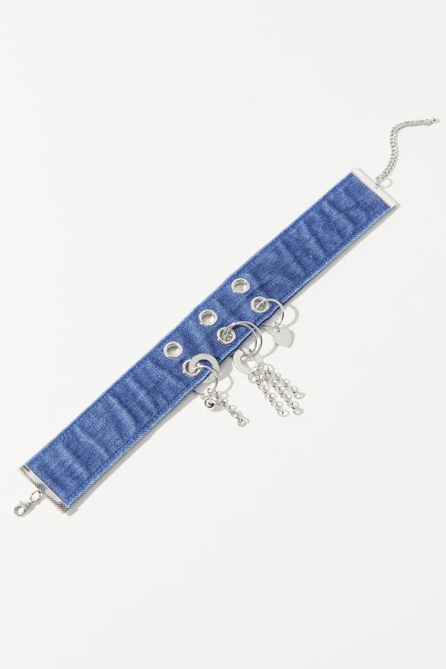 Denim Charm Choker Necklace #1