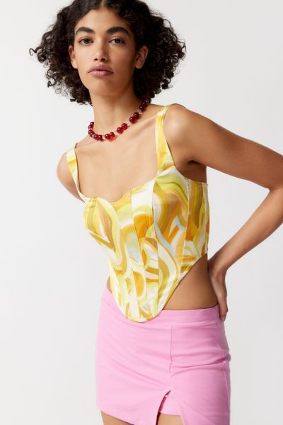 Bardot Tiani Swirl Print Corset Top In Yellow Multi