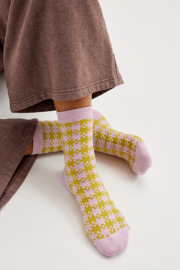 Baggu Pink Pistachio Pixel Sock In Yellow