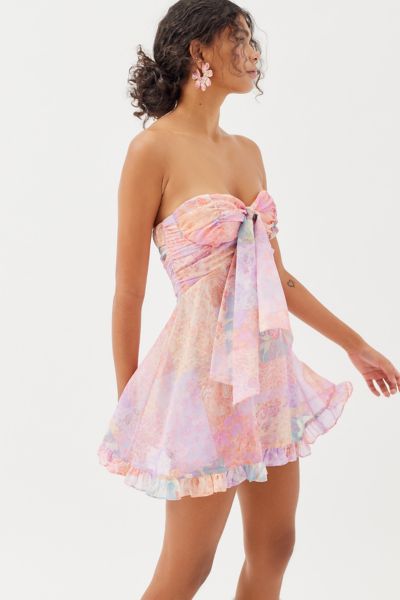 For Love & Lemons Teagan Strapless Paisley Mini Dress In Multi