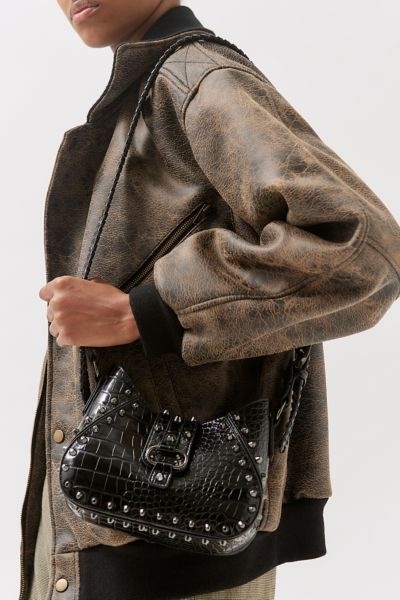 Urban Outfitters Devon Studded Crossbody Bag In Black Croc
