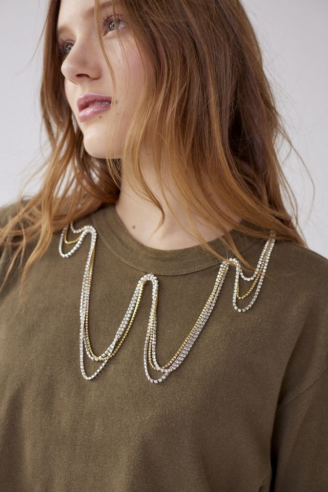 Urban Renewal Parties Remade Rhinestone Chain Cropped Surplus Tee #3