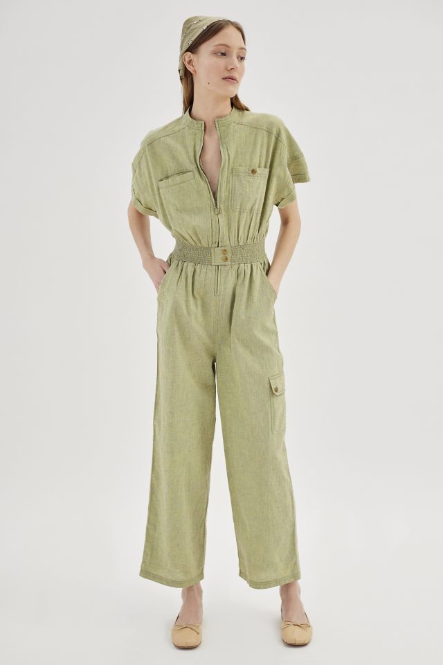 UO Casey Linen Utility Jumpsuit