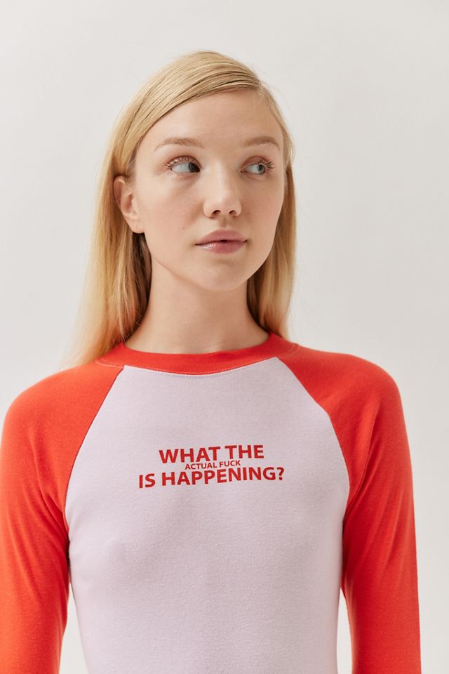 UO What Is Happening Long Sleeve Raglan Tee Urban Outfitters