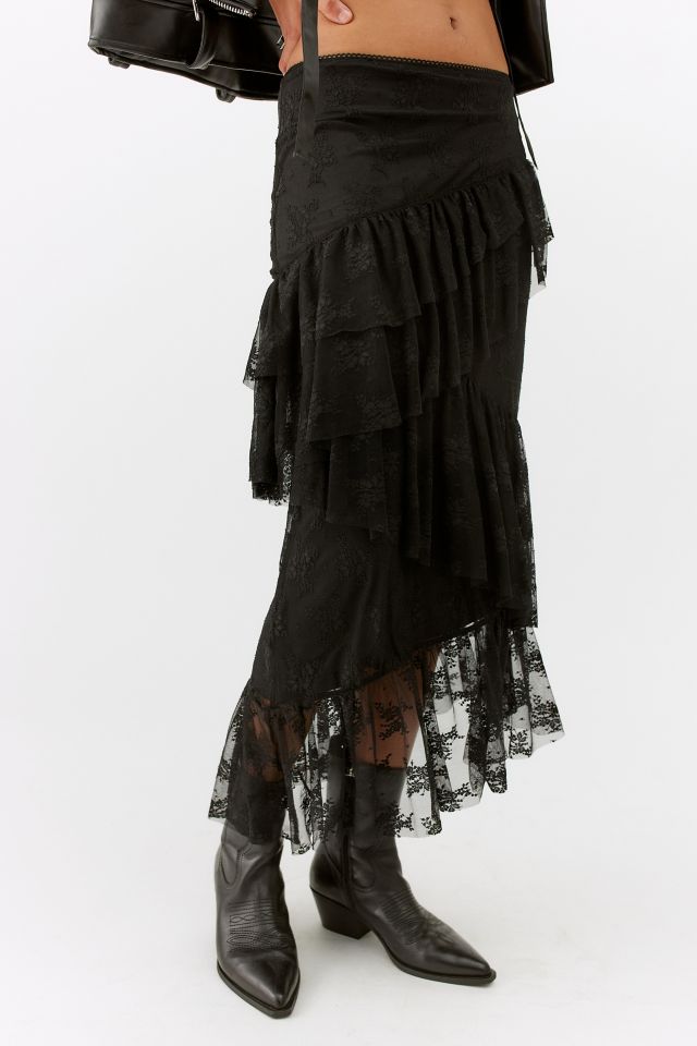 UO Juna Lace Layered Midi Skirt | Urban Outfitters