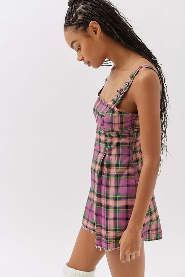 UO Pinned Up Plaid Romper | Urban Outfitters