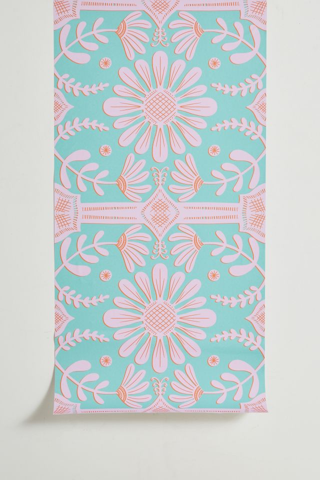 Sewzinski Boho Florals Pink Green Removable Wallpaper #1